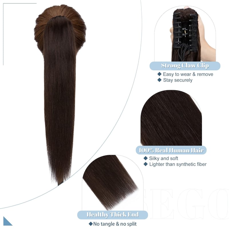SEGO Valódi Hajból Készült Lófarok Kiterjesztés, 55cm, 120g, Sötét Barna