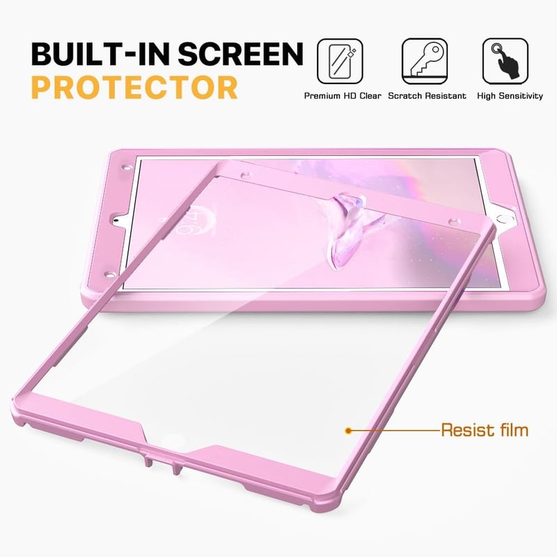 MoKo Virágmintás Rózsaszín iPad Tok - Beépített Képernyővédővel és Állvánnyal, iPad 9/8/7 Generációhoz (10.2"), Ütésálló Védelem