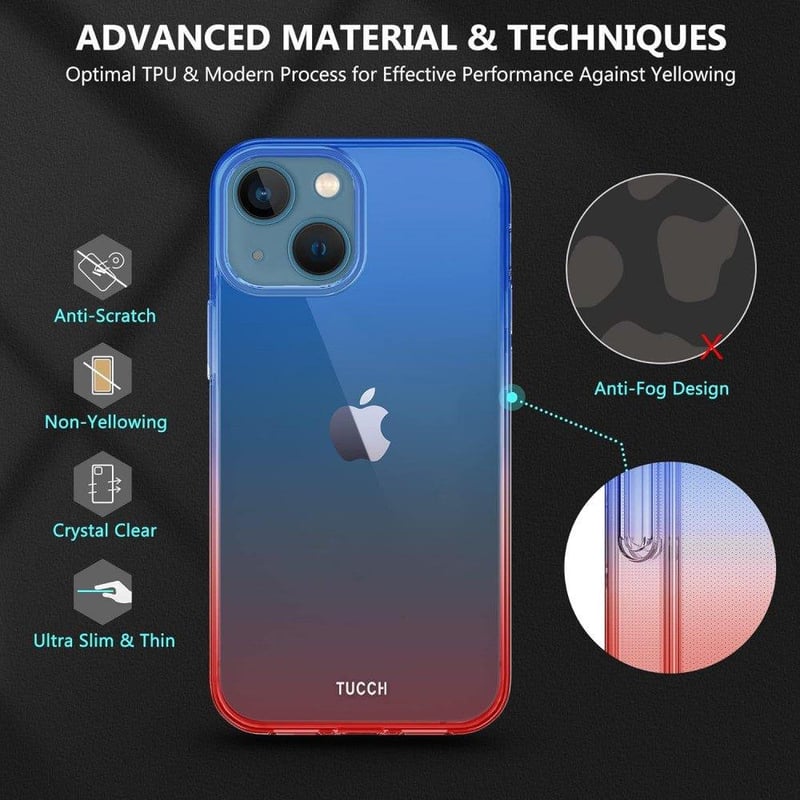 iPhone 13 Mini Kék-Piros Áttetsző Szilikon Tok Beépített Képernyővédővel