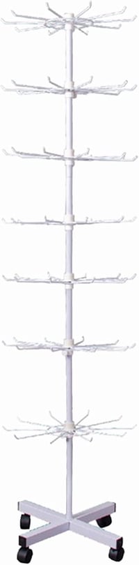 FWTXZTER 7-szintes Forgó Fém Állvány - Fehér Ékszer, Kulcstartó, Sál és Zokni Tartó Kampókkal - Kiskereskedelmi Termékbemutató Állvány 120 c 1