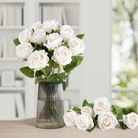 N&T NIETING Selyem Művirág Rózsák - 10 db Élethű Fehér Rózsa Hosszú Szárral (51 cm) - Esküvői Dekoráció, Lakberendezés, Rendezvény Kellék 2
