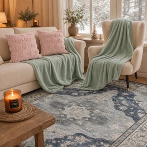 Pachet Cozy Winter: pătură + 2 fețe de pernă + lumânare parfumată + covor 160×230 cm