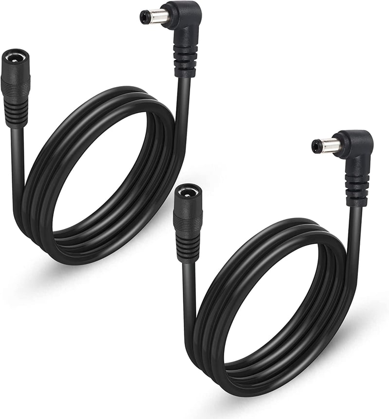 GINTOOYUN 2 db DC5525 Tápkábel Hosszabbító, 90 fokos, 1m, 18AWG, LED világításhoz, CCTV-hez, autóhoz - 5.5x2.5mm