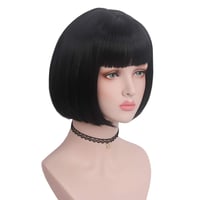 Reewes Fekete Bob Paróka - Egyenes Rövid Női Paróka Frufruval, Hőálló Szintetikus Haj, Napi Használatra, Cosplay, Farsangi Jelmezhez 3
