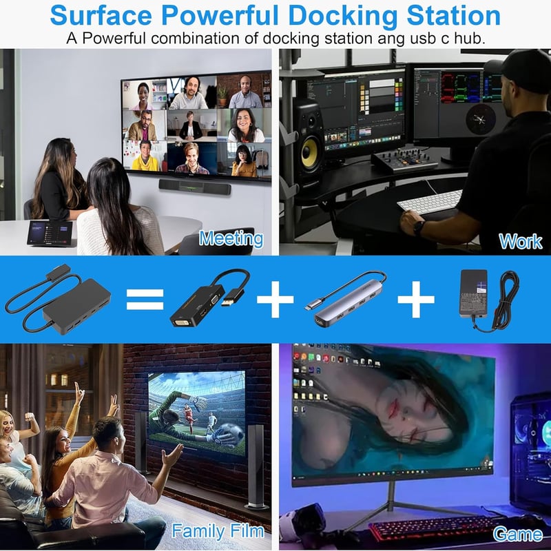 Microsoft Surface Dokkoló 11 az 1-ben, 4K HDMI és VGA Tripla Kijelzővel