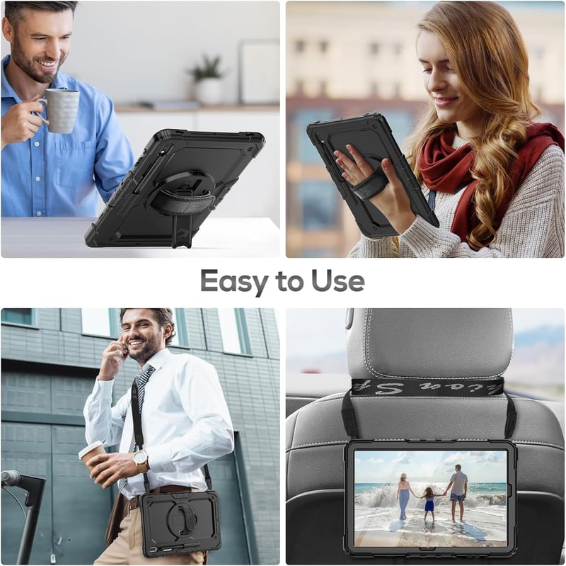 SEYMAC Samsung Galaxy Tab S7 FE/S8 Plus/S7 Plus 12,4" Védőtok Beépített Képernyővédővel, 360° Forgatható Állvánnyal, Kéz- és Vállpánttal, To