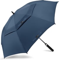 ZOMAKE Nagy Szélálló Esernyő 157cm XL Méret Automata Nyitás/Zárás Mechanizmussal Kék-Fehér Üvegszálas Váz Hordpánttal  1