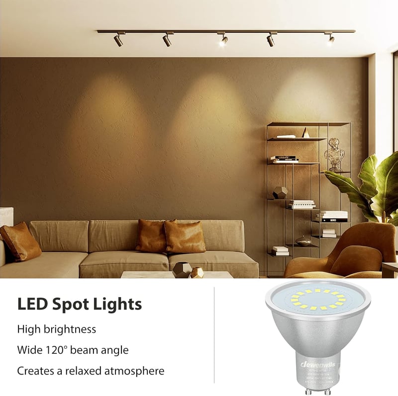 DEWENWILS GU10 LED Izzó, Meleg Fehér 2700K, Fényerőszabályozható, 5W 350LM, 50W Halogén Helyettesítő, 120° Szórási Szög, 6 db Csomag