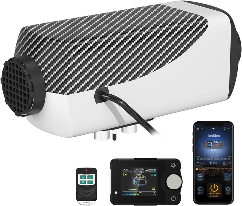 LIKACI 5KW-8KW Dízel Állófűtés 12V/24V Bluetooth Vezérléssel - LCD Kijelzős Léghevítő Távirányítóval Lakóautókhoz, Garázsokhoz