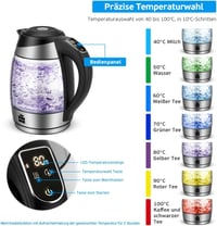 FOR ME 1,8L Üveg Elektromos Vízforraló Hőmérséklet Szabályozással 40-100°C, 7 Színű LED Világítással, Melegen Tartó Funkcióval, BPA-mentes 2
