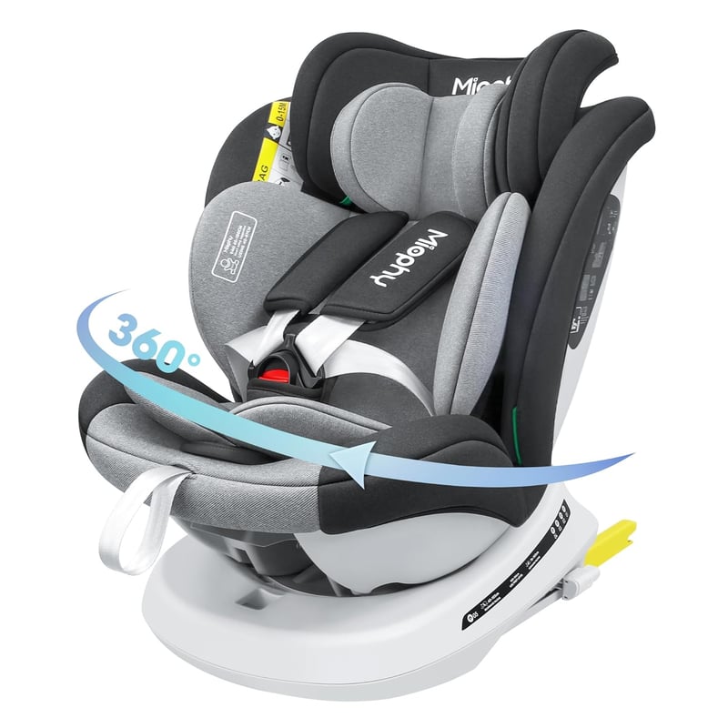 Miophy I-Size 360° Forgatható Gyerekülés, 0-12 Éves Korig, 40-150 cm, Isofix Rendszerrel, 5-Pontos Biztonsági Övvel, Sötétszürke - I-dark grey