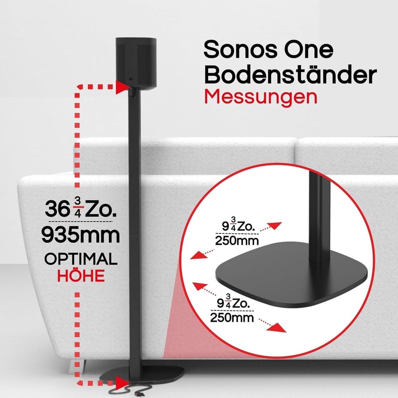 Sound bass Hangszóró Állvány Dupla Csomag - Kompatibilis Sonos One, Play:1, One SL és ERA 100 Hangszórókkal - Fekete Hangfal Tartó Kábelrend