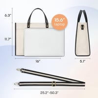 Missnine Elegáns 15,6 Hüvelykes Laptop Táska - Vászon Notebook Táska Munkához, Oktatáshoz és Utazáshoz - Fekete-Bézs Női Hordtáska 3