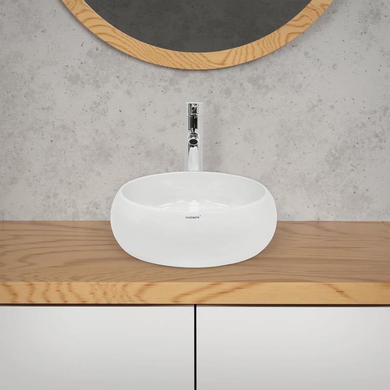 ECD Germany Kerek Mosdókagyló - 350 x 120 mm - Fehér Kerámia - Modern Fürdőszobai Mosdó - Padlóra Szerelhető - Lefolyó Nélkül
