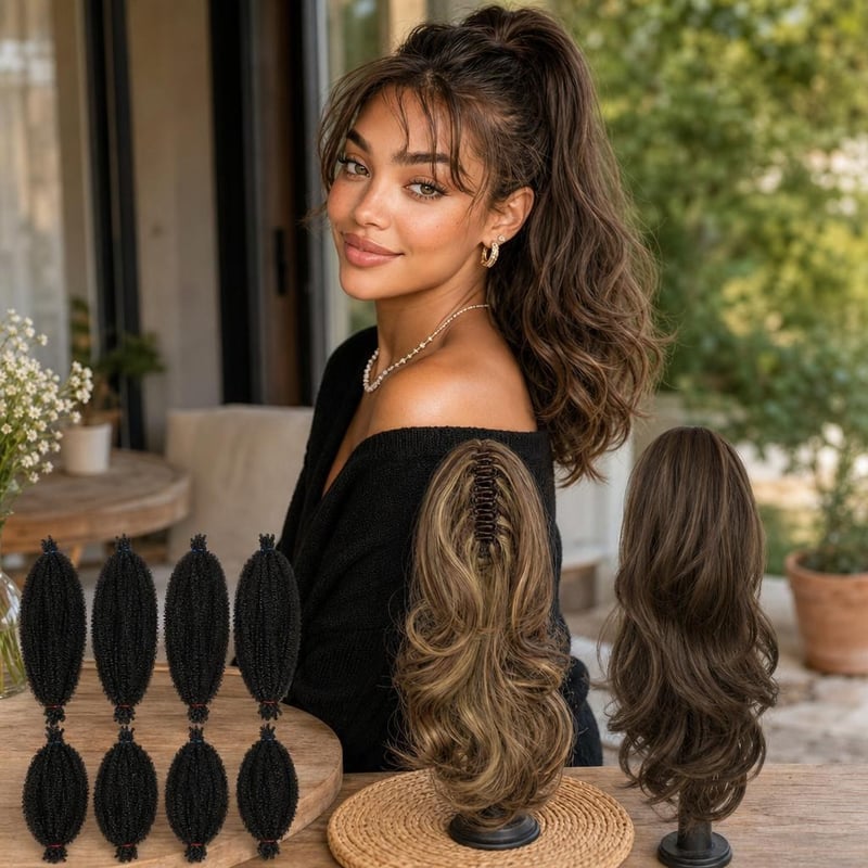 Fonott póthajvarázs: afro twist fonathaj + 33 cm göndör + 41 cm hullámos lófarok póthaj
