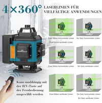 SinoApollo Kompakt 4D 16-Vonalas Zöld Lézerszintező, Önbeálló 4×360° Keresztvonalas Lézer Építkezéshez és Képakasztáshoz, 2 db Újratölthető  5
