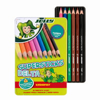 Set creioane colorate triunghiulare JOLLY Supersticks Delta – rezistente la rupere, sigure pentru copii, non-toxice – 7 bucăți în cutie metalică 1