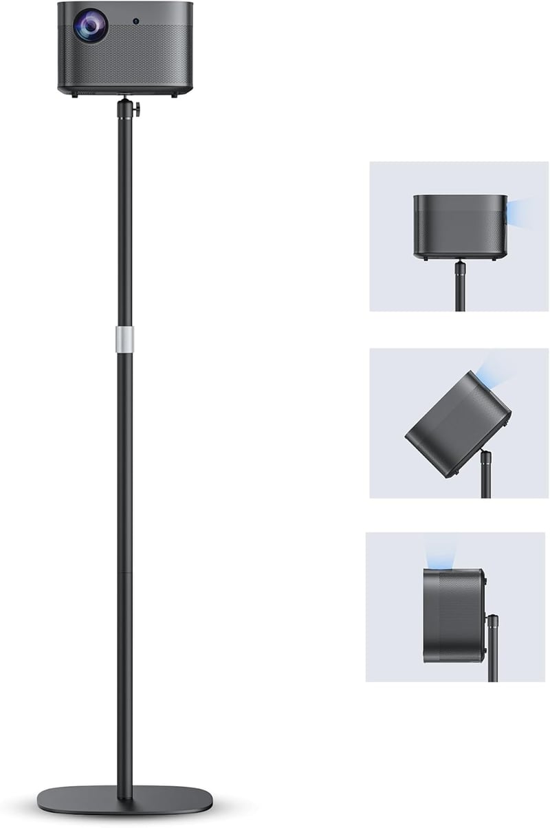 POLESTO Fém Projektor Állvány 50-125 cm, 360° Forgatható Nehéz Fém Talp, 5 kg Teherbírás, Kompatibilis Projektorokkal, Kamerákkal és Mobilte