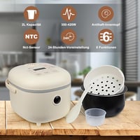 Bear Elektromos Rizsfőző 2L Kapacitással - 350W Multifunkciós Mini Készülék 6 Főzési Programmal, Párolóval, 2-4 Személyre, Bézs 6