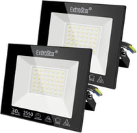 Extrastar LED Kültéri Reflektor 30W - IP65 Vízálló Biztonsági Világítás, 2550lm, 6500K Hideg Fehér, Kertbe, Teraszra (2 db) 1