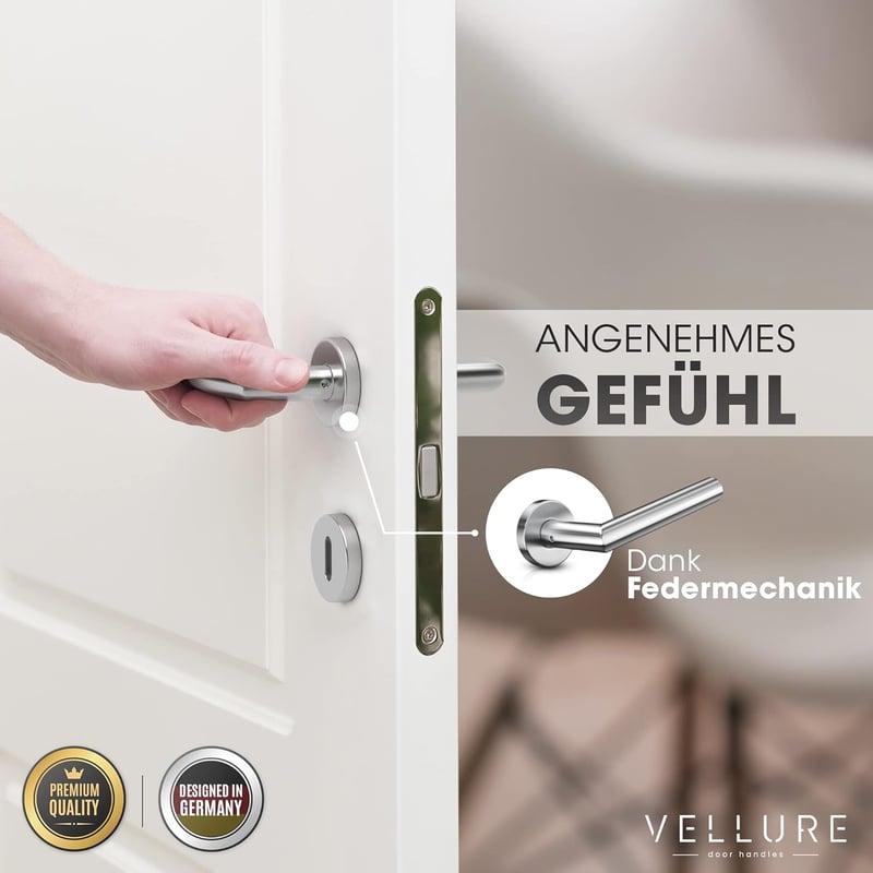 Vellure® Rozsdamentes Acél Ajtókilincs Szett 4db - Beltéri Ajtókhoz, Sablonnal