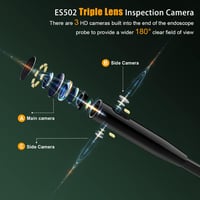 Hiacinto Endoszkóp Kamera 10m IP68 Vízálló, 5" IPS Kijelző, 3 Lencsés 1080P HD Vizsgálókamera 32GB, Leválasztható Kábel, Autó, Csőszerelés 2