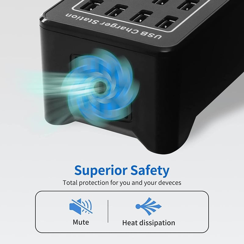 20 portos 100W-os USB töltőállomás Samsung, iPhone, Google, Xiaomi készülékekhez