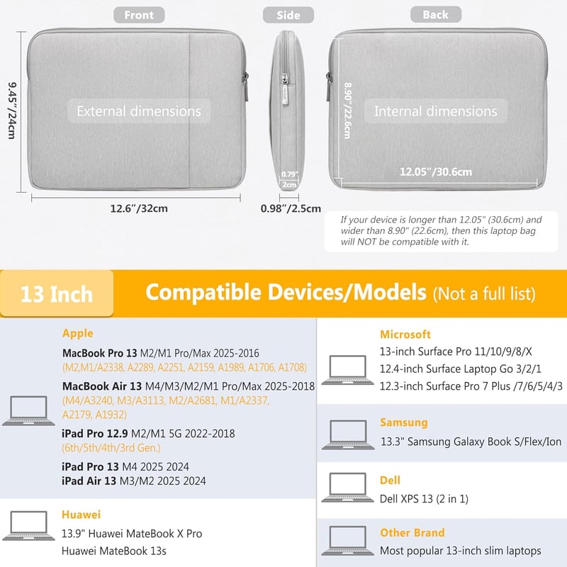 HYZUO 13 Hüvelykes Laptop Táska Szett MacBook Air/Pro, iPad Pro/Air, XPS 13, Surface Pro és 12-13" Tabletek Számára - Világosszürke