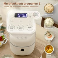 Bear Elektromos Rizsfőző 2L Kapacitással - 350W Multifunkciós Mini Készülék 6 Főzési Programmal, Párolóval, 2-4 Személyre, Bézs 3