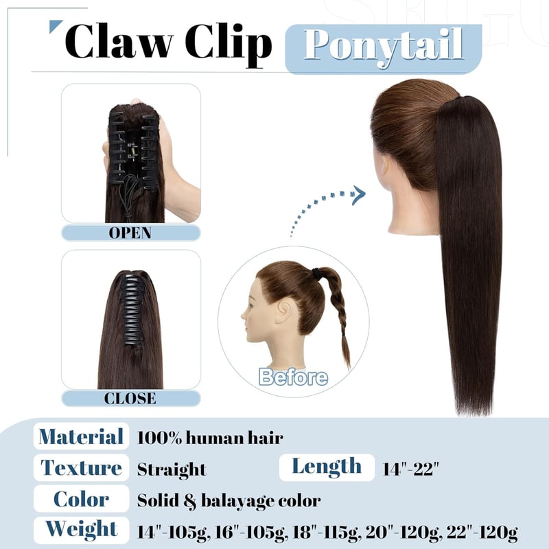 SEGO Valódi Hajból Készült Lófarok Kiterjesztés, 55cm, 120g, Sötét Barna