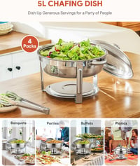 Wilprep 5L Rozsdamentes Acél Ételmelegítő Szett - 4 db Kerek Chafing Dish Melegentartó Tál Rendezvényekhez és Partikhoz 2