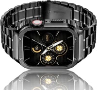 HASLFM Apple Watch 45mm Szíj - Rozsdamentes Acél Fém Pánt Védőtokkal, Kompatibilis iWatch Series 9/8/7 Órákkal, Férfi, Fekete 1