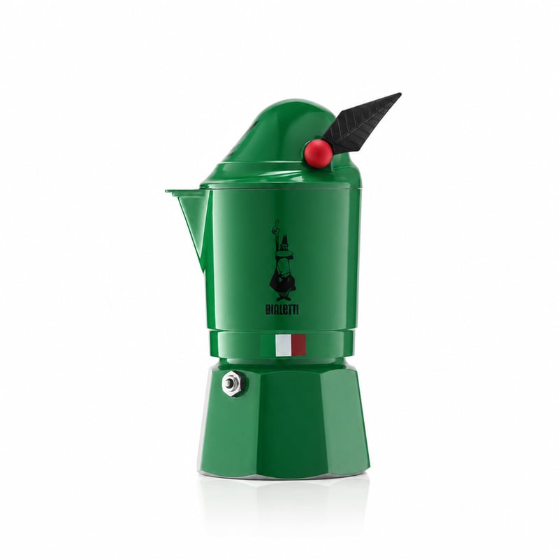 Cafetieră Moka Bialetti Alpina 3 cești 130 ml Verde — defectă, funcționează parțial: mâner rupt (stare: vezi a 2-a imagine)