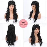 BESTUNG 80-as Évek Mullet Paróka Fekete Nőknek - Egyenes, Hosszú Wolf Cut Stílus, Frufruval, Hőálló Szintetikus Haj, Ragasztó Nélküli 5