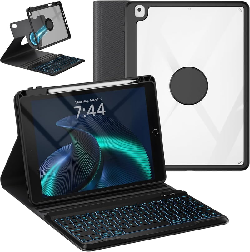 Tumeiguan Leesés-biztos Billentyűzetes Tok iPad 9/8/7 (10.2"), Air 3 és Pro 10.5" Készülékekhez - Forgatható, Levehető, Megnövelt Billentyűk