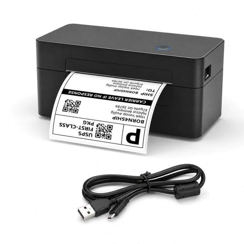 Termálna tlačiareň prepravných štítkov BORN4SHIP 4x6, USB, Windows Mac — chýba USB kľúč, nutný adaptér (stav: pozri 2. obrázok)