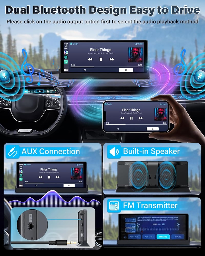 Stable Holder 10,26 hüvelykes vezeték nélküli CarPlay kijelző tolatókamerával - Android autós monitor, valós idejű navigáció, hangvezérlés, 