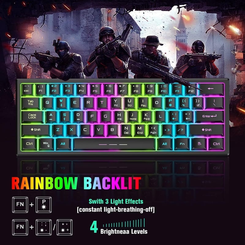 Redragon Rainbow LED 61 gombos vezeték nélküli gaming billentyűzet és egér szett - PC kompatibilis, fekete