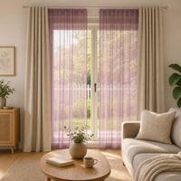Lila álom függönycsomag: 2 db voile függöny + 2 db sötétítő függöny + bézs díszpárnahuzat 1