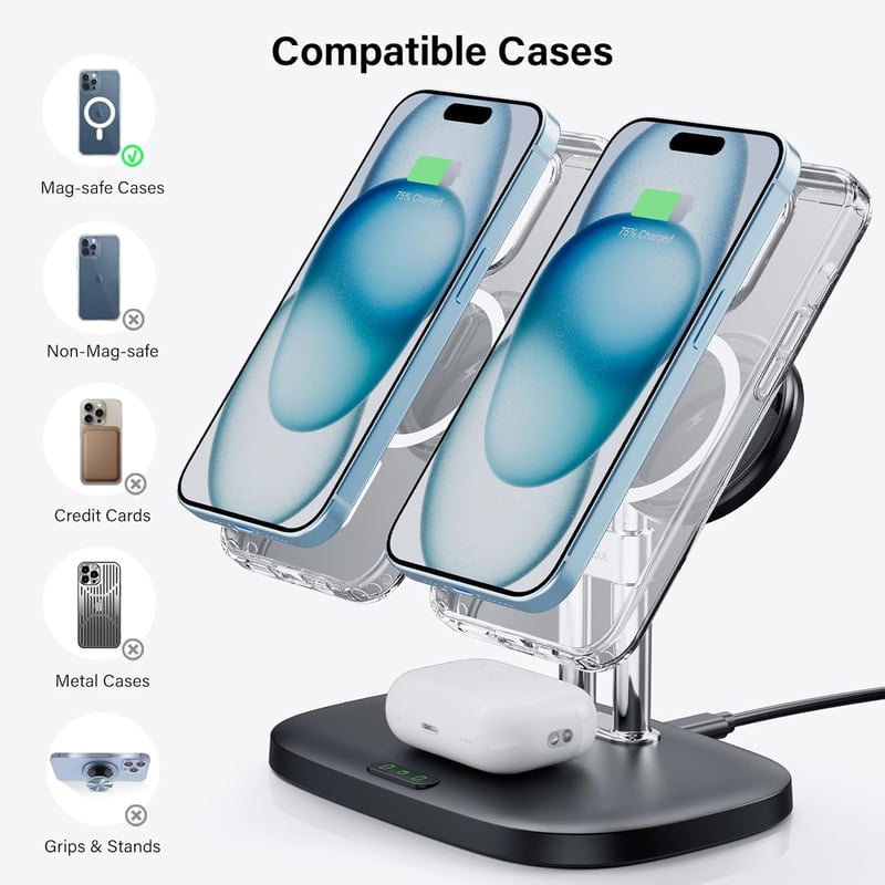 SwanScout 706M Indukciós duőéa Töltőállomás iPhone és Airpods- Vezeték Nélküli MagSafe Dupla Töltő