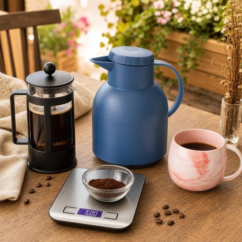 Set za savršenu kavu: digitalna vaga + french press 350 ml + termos bokal 1 l + šalica 300 ml