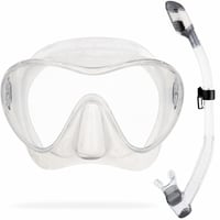 Set mască de scufundări fără ramă Cressi F1 și snorkel, transparent, 100% silicon, sticlă securizată — cu depuneri de calcar (stare: vezi a 2-a imagine) 1