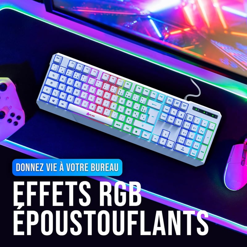 KLIM Chroma vezetékes AZERTY billentyűzet RGB háttérvilágítással