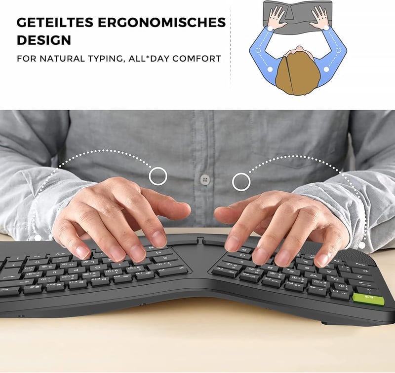 Seenda ergonomikus vezeték nélküli billentyűzet, USB-s, német kiosztású, fekete
