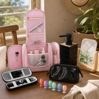 Putni set za njegu: viseća kozmetička torbica + neseser + etui za 6 glava + dozator 500ml + ogledalo 5x 1