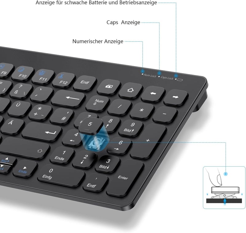 OMOTON vezeték nélküli billentyűzet és egér szett, Windows kompatibilis, QWERTZ, fekete