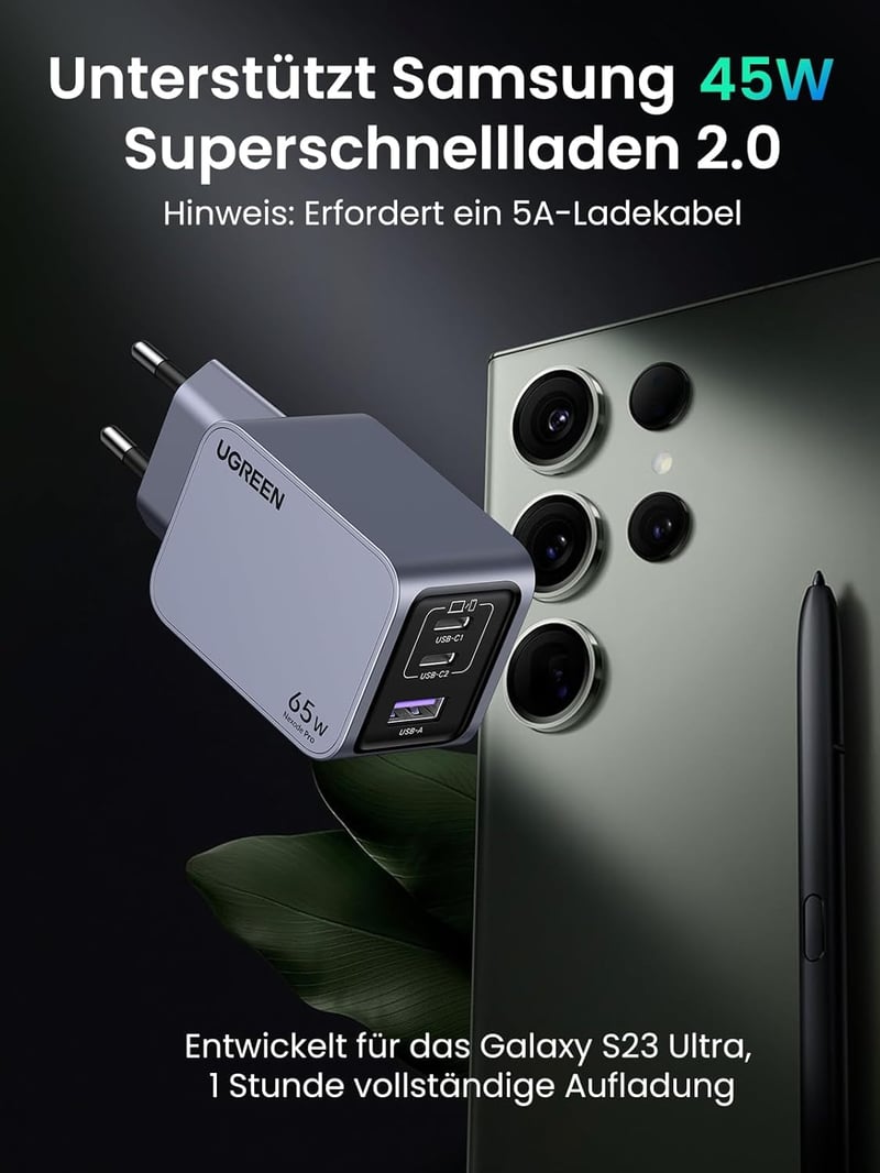 UGREEN Nexode Pro 65W GaN USB-C gyorstöltő - MacBook, iPhone 15, Galaxy S24 kompatibilis