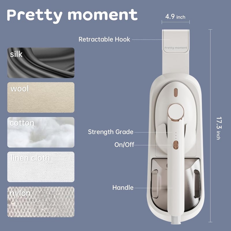 Pretty moment Gőzölős Vasaló 1500W - Otthoni és Irodai Használatra, Fehér, 400ml Kivehető Víztartály, 3 Gőzölési Mód, Minden Szövettípushoz