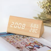 VORRINC Digitális Fa Ébresztőóra - 3 Ébresztés, Hőmérséklet, Páratartalom Kijelzés, 3 Fényerőszint, Háromszög Bambusz Dizájn, USB/Elemes 1