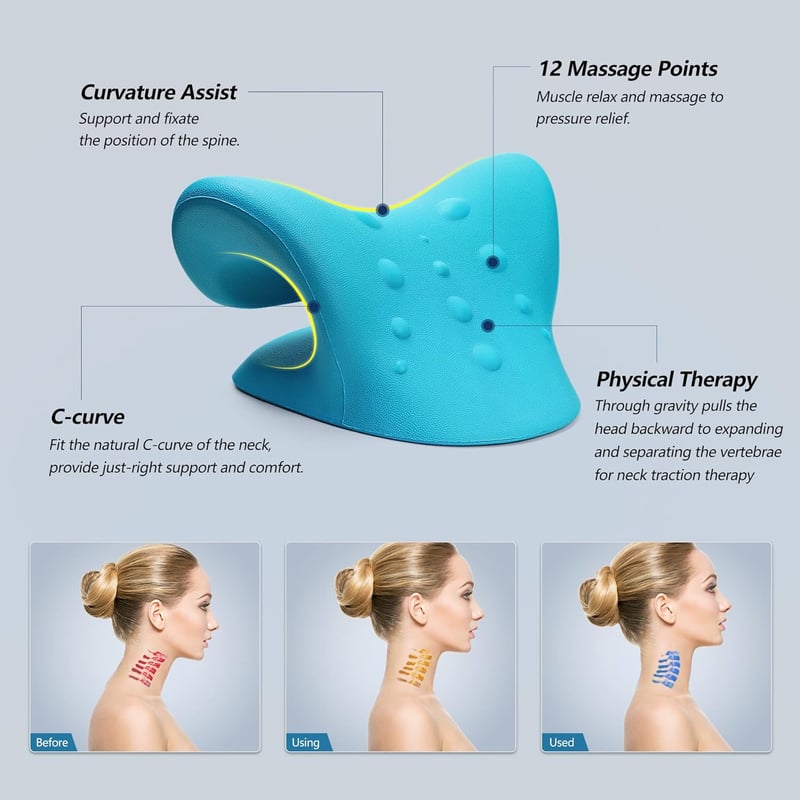 Cozyhealth Nyak és Váll Relaxáló Párna - Nyaki Fájdalomcsillapító Nyújtó Eszköz, Gerincmasszírozó Kiropraktikai Támasz, Kék
